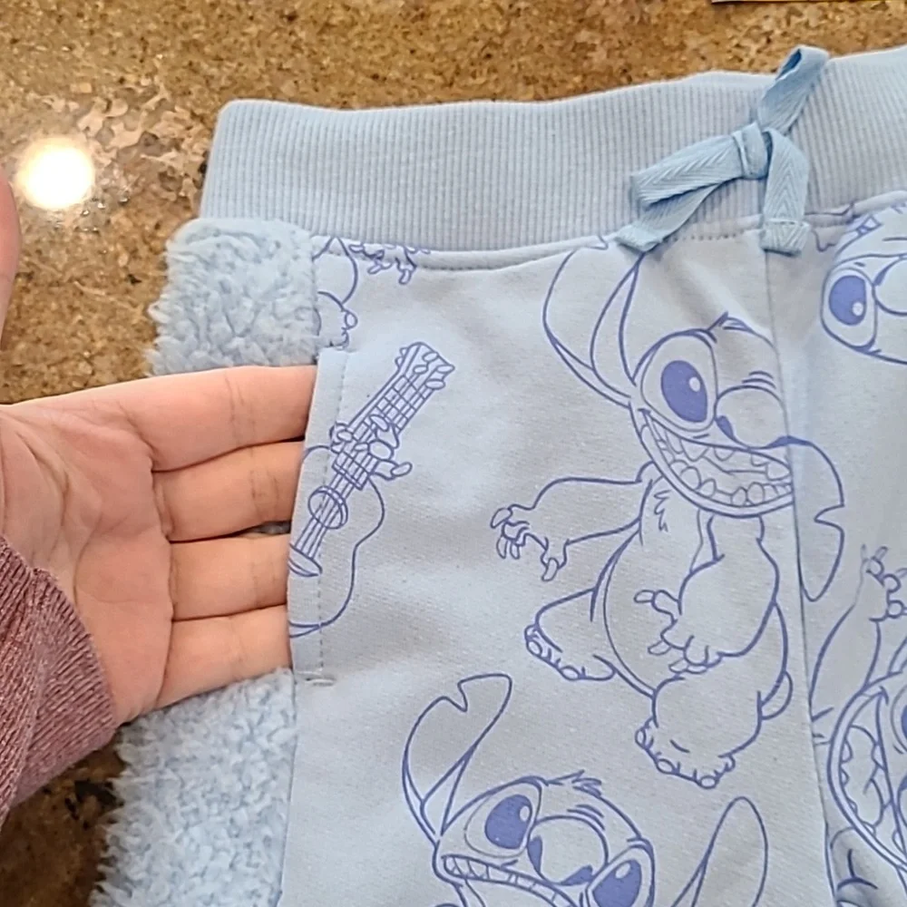 DISNEY STITCH SWEATPANTS GIRLS XS(4/5) BLUE SHERPA(Side) New